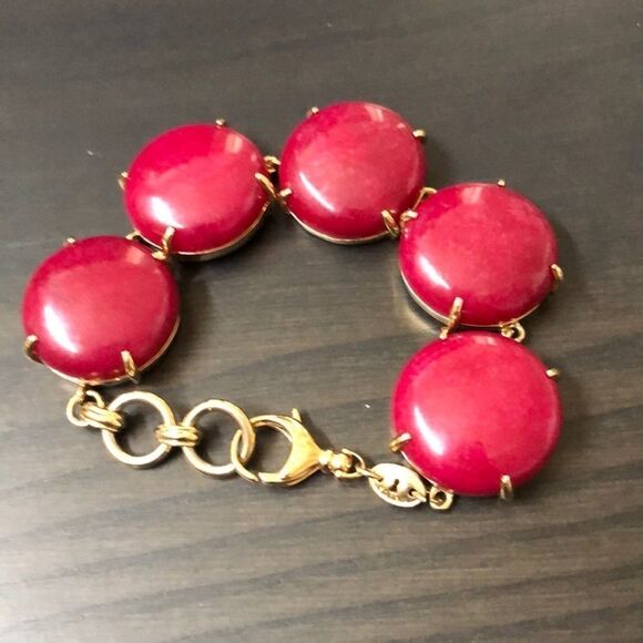 FOSSIL GOLD TONE,S/STEEL,5 SEMI PRECIOUS FUCHSIA GEMSTONES BRACELET JA6253710 - Picture 1 of 4